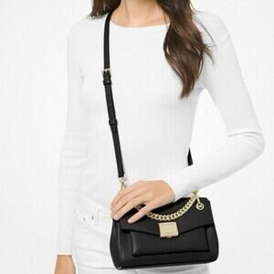 MICHAEL KORS Lita Small Leather Crossbody Bag Black Nwt